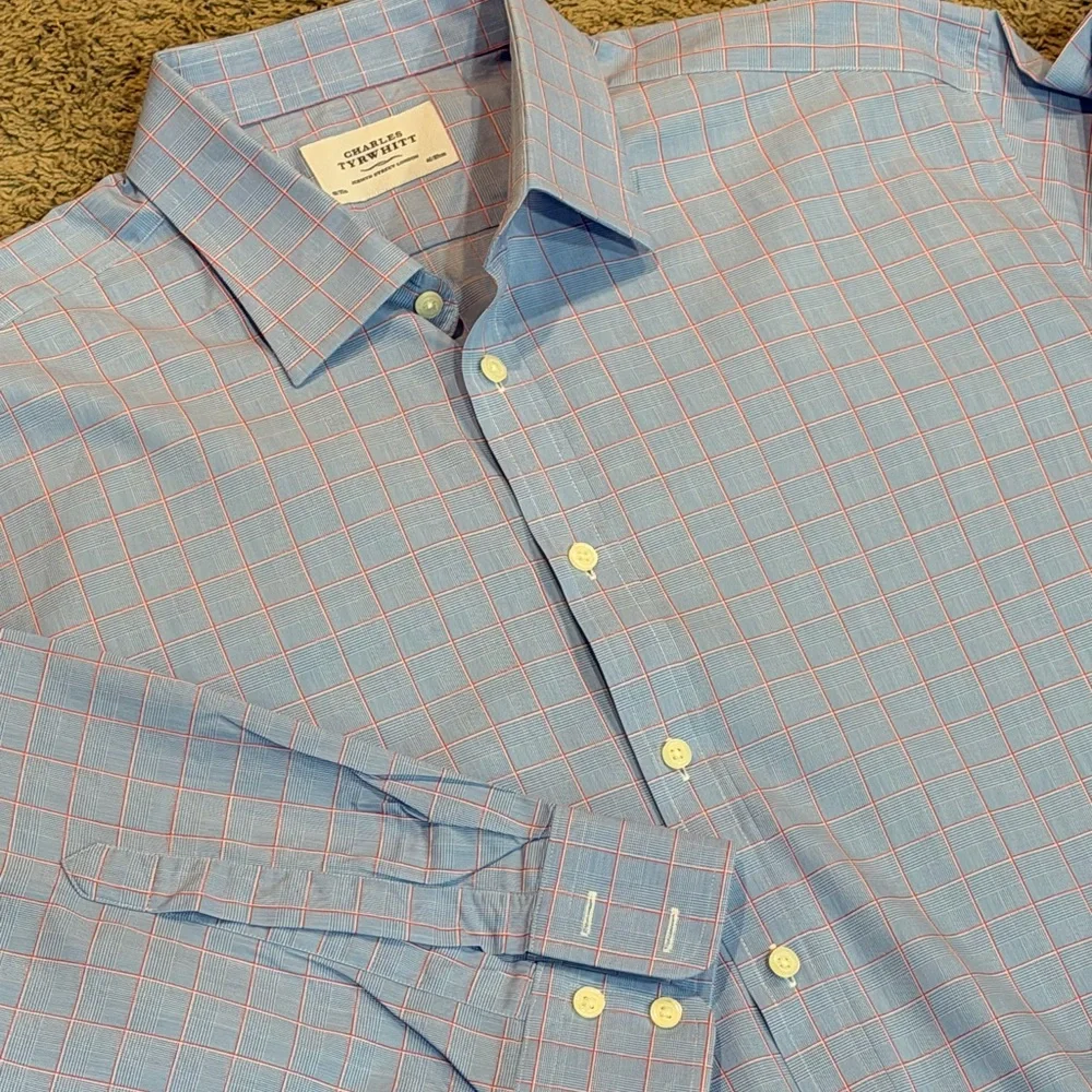 Charles Tyrwhitt Mens 18/35 Blue Check Non-Iron Classic Fit Dress Shirt - Picture 2 of 6